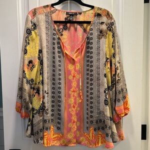 Style & Co. Peach Tan Elastic Hem Long Sleeve Button Front Blouse. Size XL.